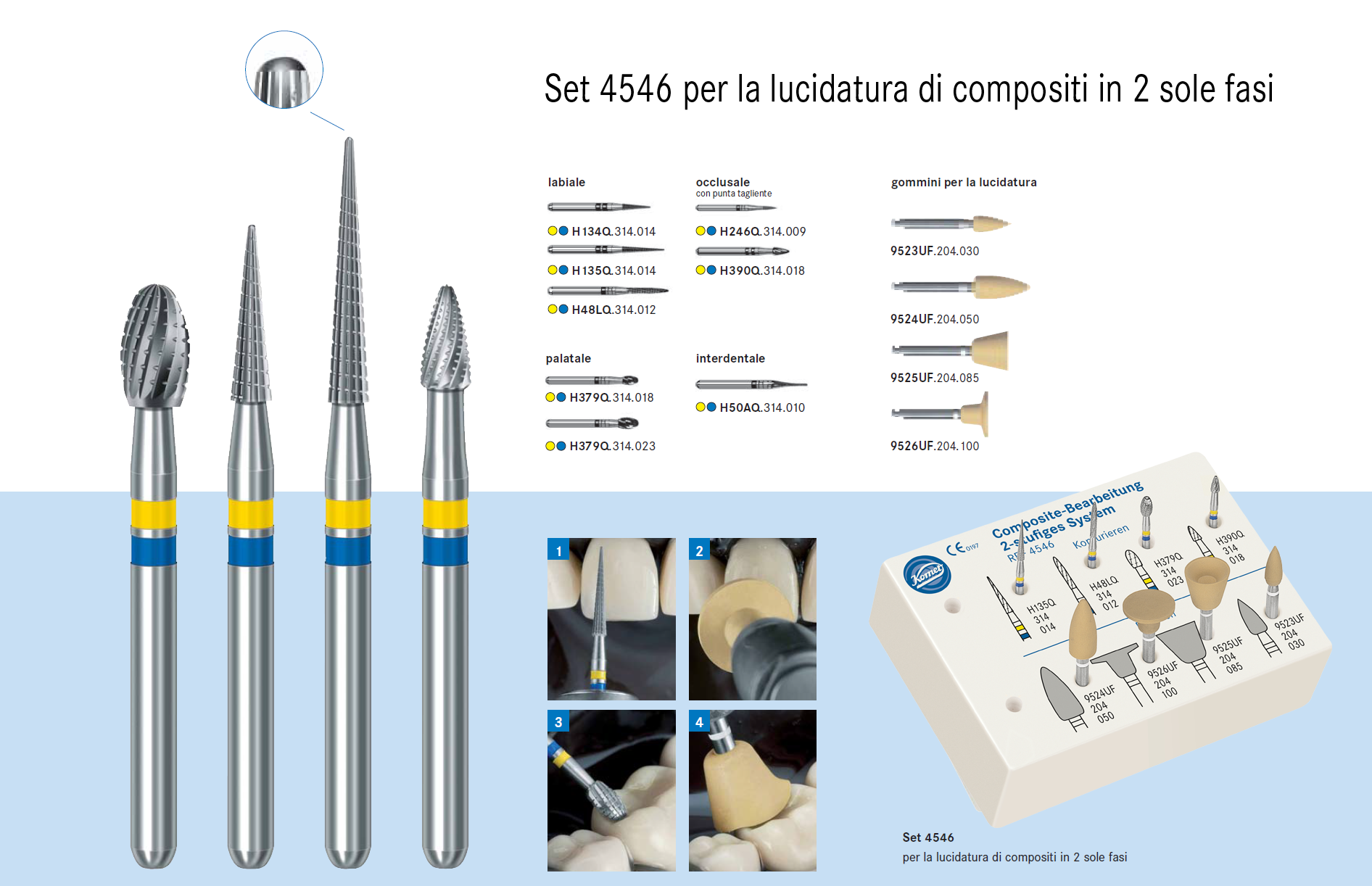 Lucidatura ottimale dei compositi impiegando le frese in carburo di tungsteno multilame a taglio Q ed utilizzando i nuovi gommini gialli di brillantatura
