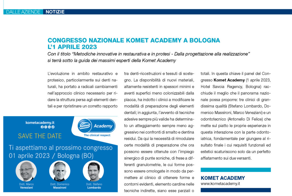 Congresso Kometacademy_articolo Dental Cadmos gen 2023